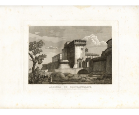 1851 год. Монастырь Гроттаферрата, Италия, антикварная гравюра