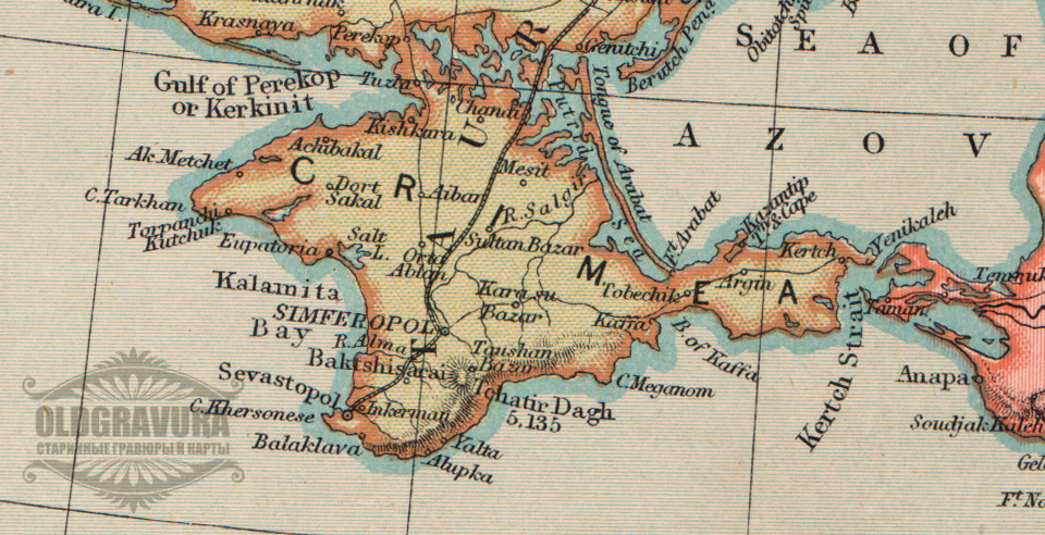 Старинная карта Черного и Каспийского морей 1893 год (карта России и Каспийскоеморе).