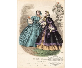 1860 год. Гравюра, акварель, Прогулка в парке