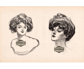 Гравюра 1906 год. Девушки Гибсона. Альфонс и его невеста