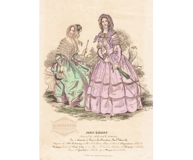 1830-е гг. Антикварная гравюра Девушки на прогулке