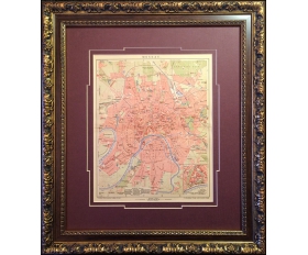 1905 год. Старинная карта Москвы в раме