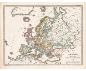 1866 год. Карта-гравюра Европа, вкл. Российскую Империю