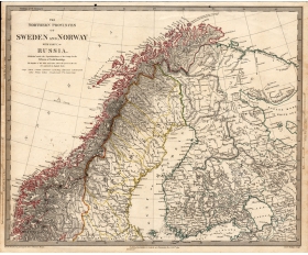 1834 год. Карта Швеции, Норвегии и севера России