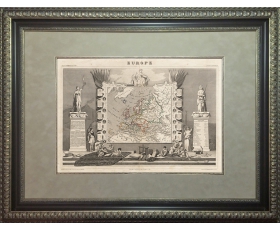 1850-е гг. Старинная карта-гравюра Европа и Россия
