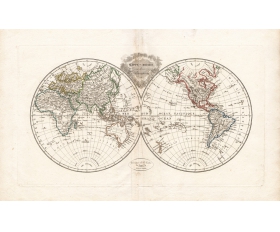 Старинная карта 1812 года. Карта полушарий с неоткрытыми материками