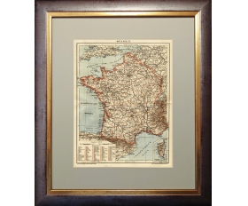 1909 год. Карта Франции, литография И.Кадушина, в раме