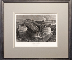 Бушующее море у скалистого мыса в Ирландии - продажа гравюры 1876 года