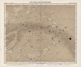 1905 год. Старинная карта Северного звёздного неба и созвездий
