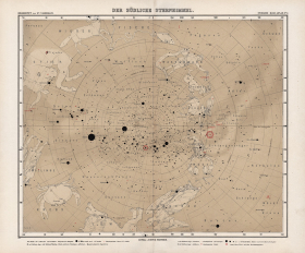 1905 год. Старинная карта Южного звёздного неба и созвездий