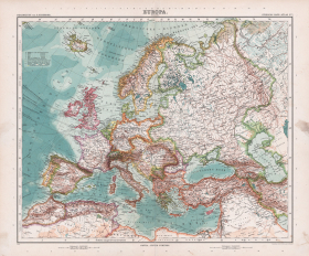 1904 год. Карта Европы, включая европейскую часть России