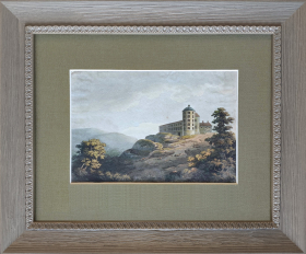 1800-е гг. Замок Уппсала, пейзаж, антикварная акватинта в раме