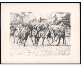 1970-е гг. Жокеи на лошадях, скачки на ипподроме в Лоншане