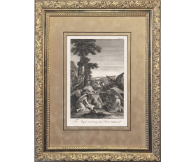 1759 год. Служение ангелов Христу, антикварная гравюра